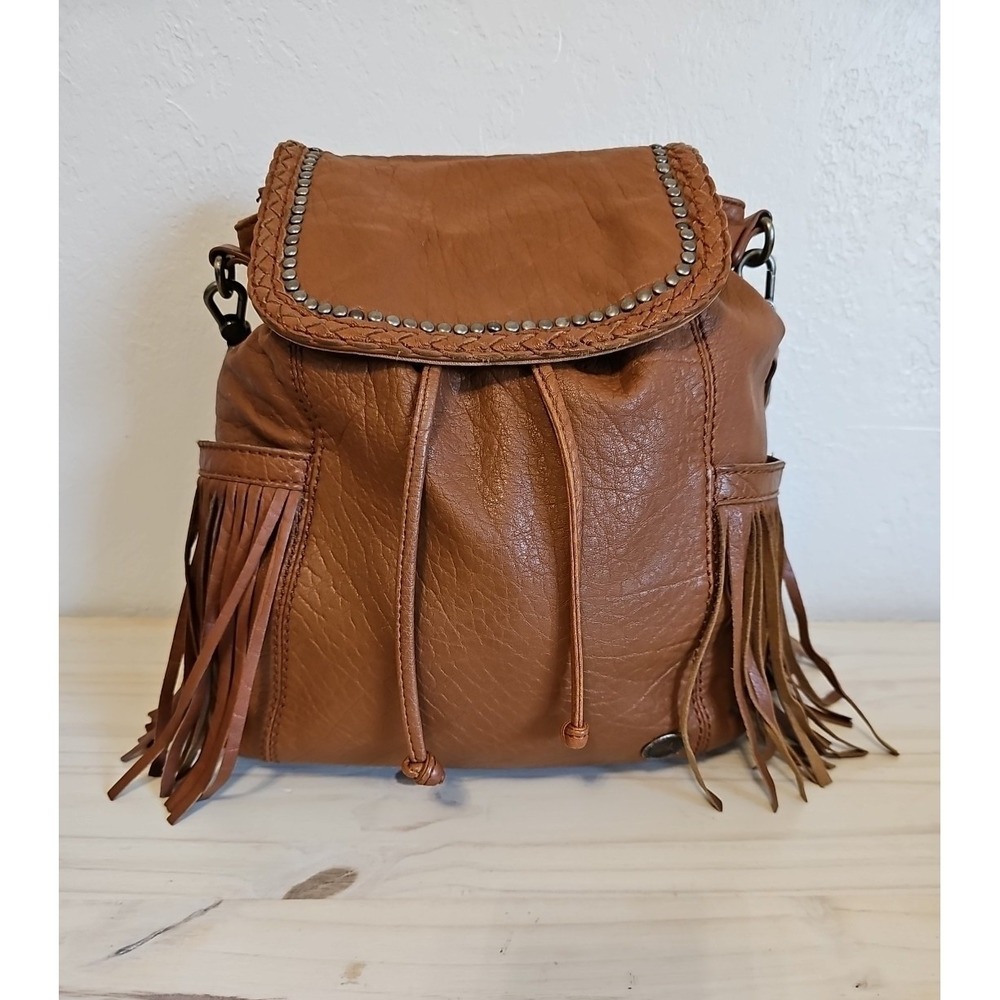 The Sak Avalon Fringed Convertible Cognac Brown Leather Backpack or Handbag